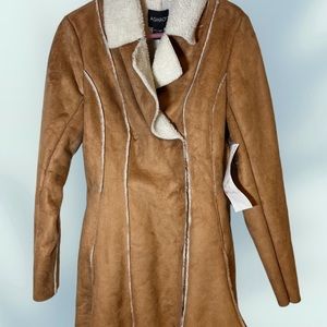 NEW WOMENS ASHRO FAUX SUEDE FLEECE LINED COAT SIZE SMALL